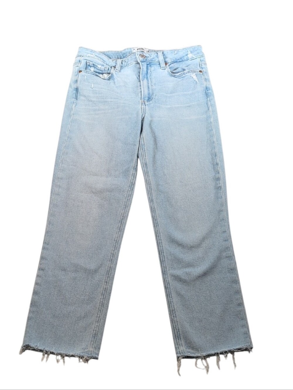 Paige Hoxton Slim Crop Light Wash Jeans with Raw Hem Size 27